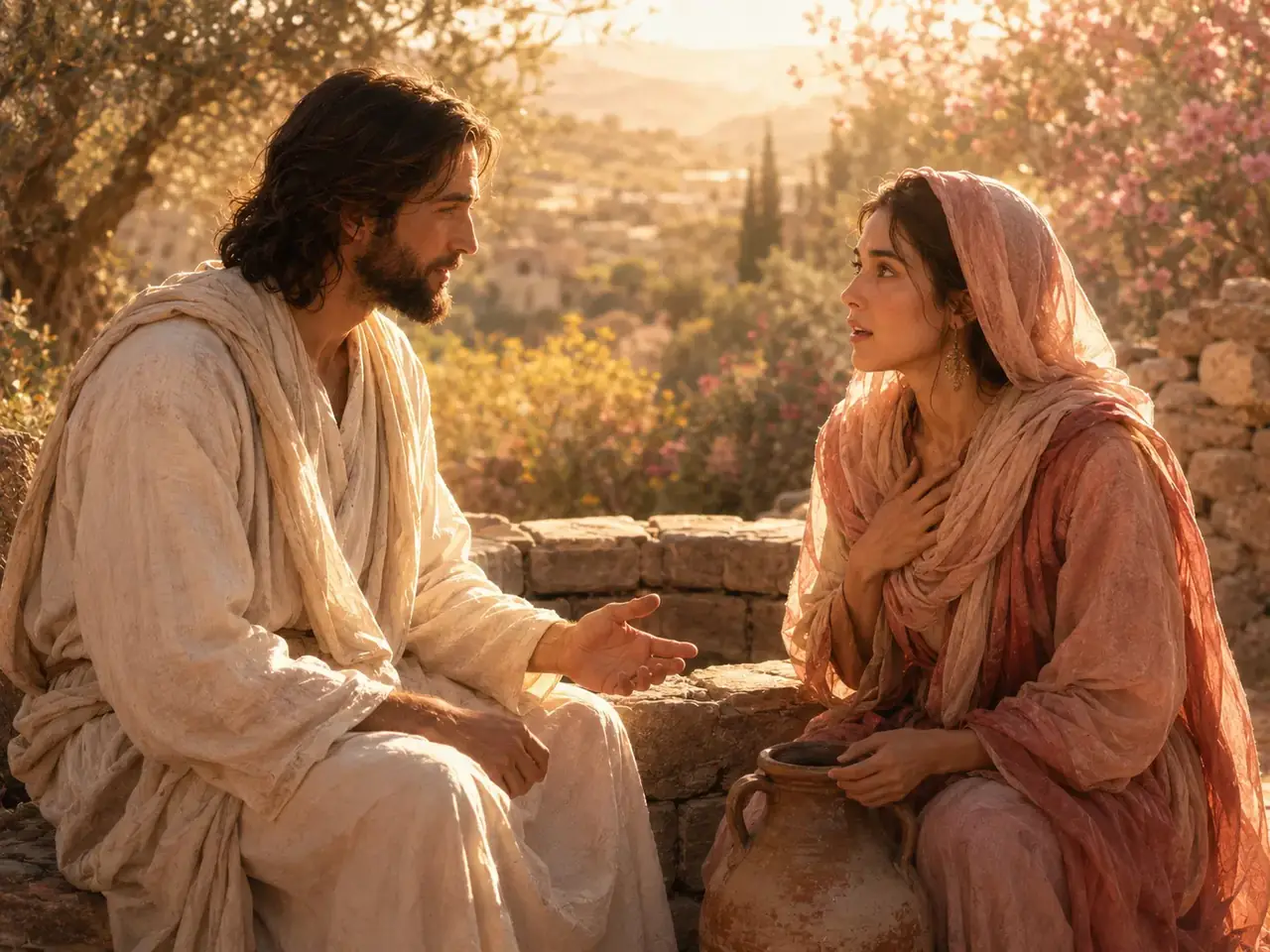 Jesus conversando com a mulher samaritana junto ao poço